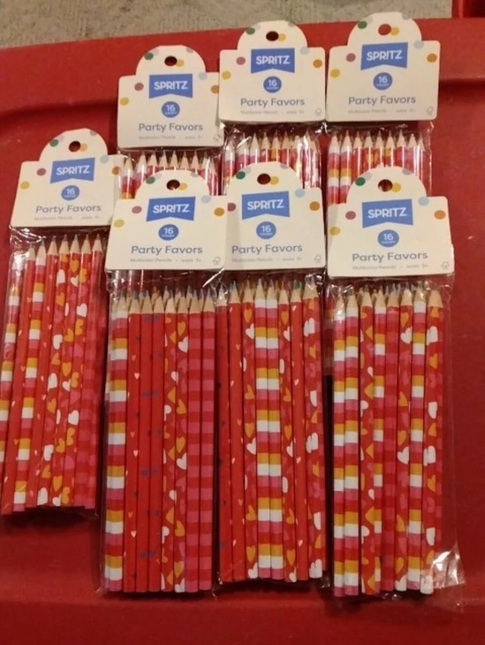 Spritz Red, Pink and Yellow Patterned Party Favor Pencils - 16 Pack
